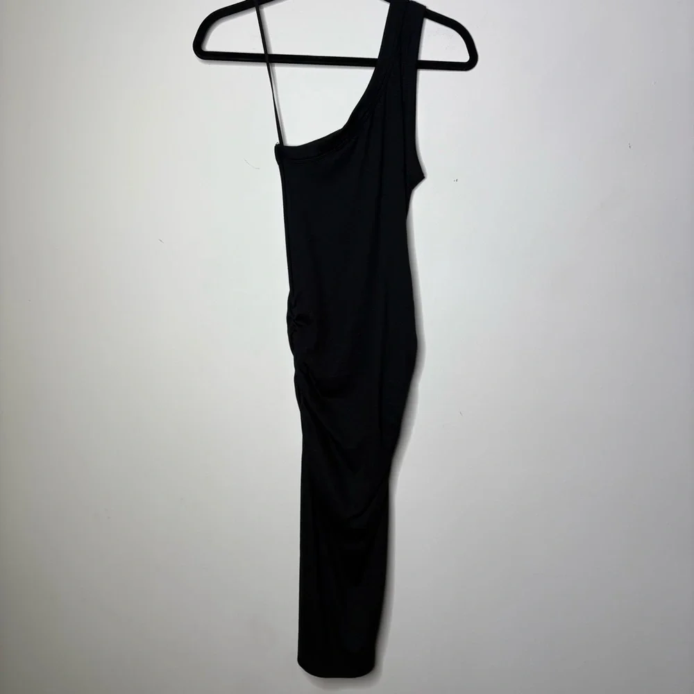 NWT Michael Stars Small Coco‎ One-Shoulder Body-Con Ribbed Black Dress - Picture 4 of 5